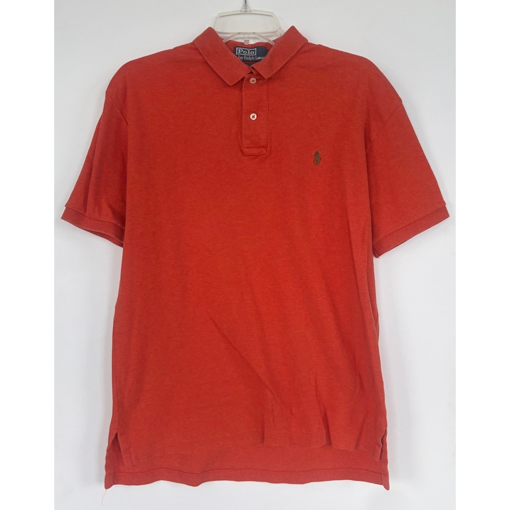 Ralph Lauren Mens M Orange Cotton Pique Short Sleeve Polo Golf Shirt Classic Fit